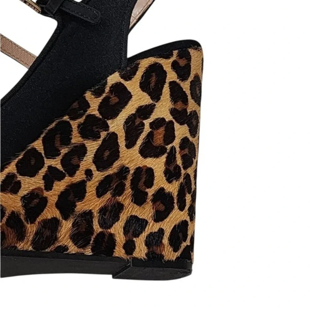 Tory Burch Black Criss Cross Leopard Print Wedge Platform Heels Sandals 9.5‎